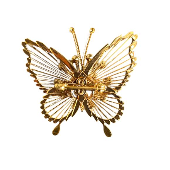 Vintage Monet Butterfly Brooch Pin Mid Size Gold Plated Faux Pearls Art Deco 3D - Picture 5 of 11